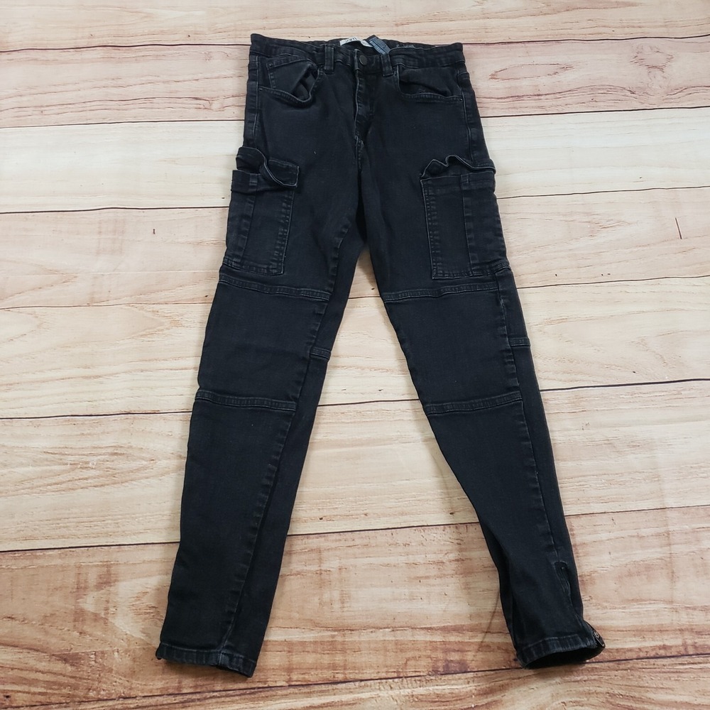 Zara Jeans Womens 31 Black Skinny Ankle High Rise Dark Wash‎ Cargo Denim Ladies